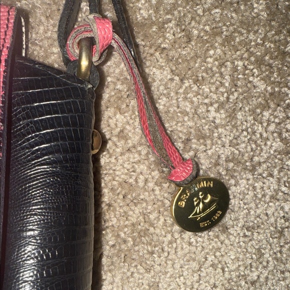 Brahmin Black, White, and Pink Leather Shoulder Bag Turn Lock - Picture 3 of 10